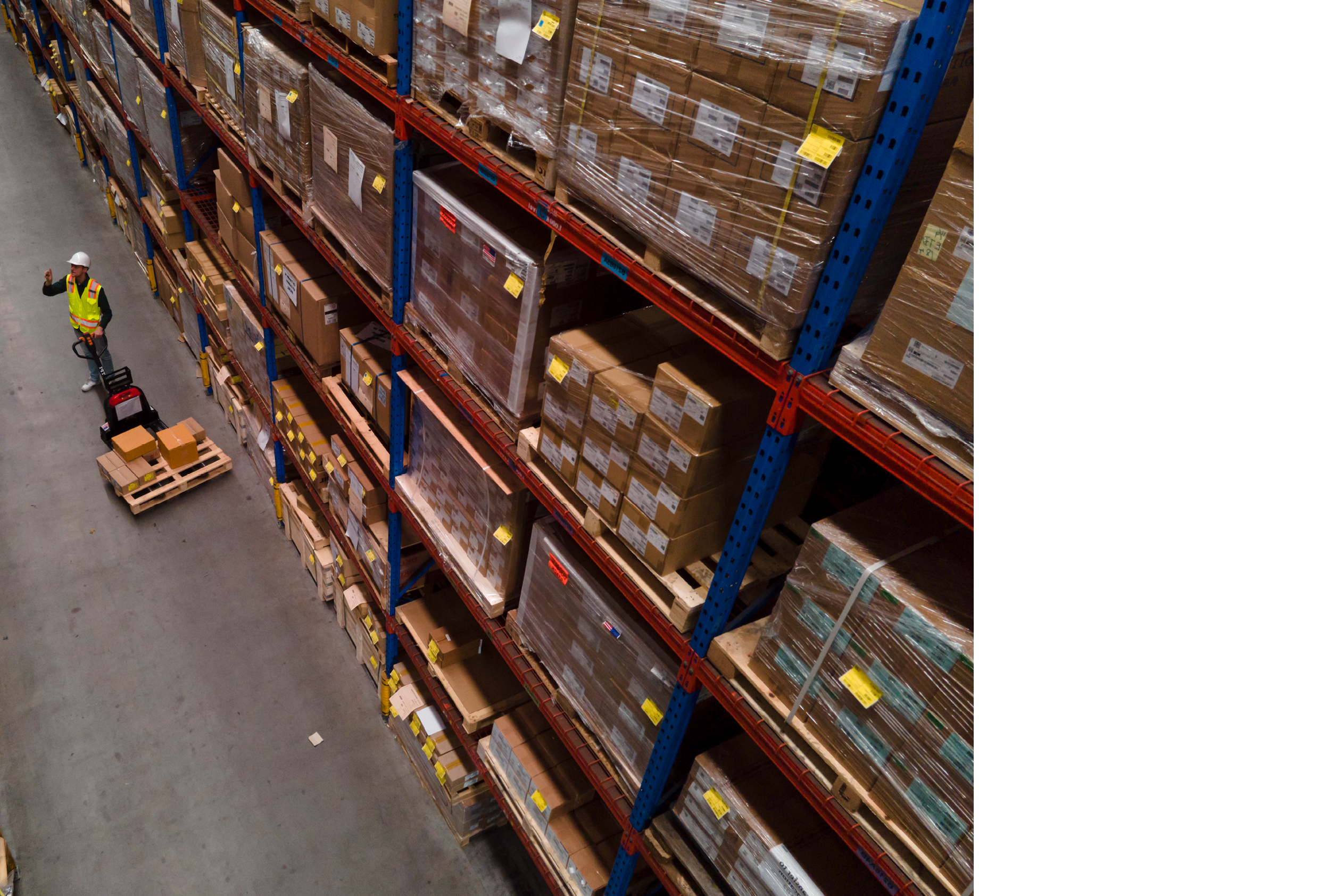 High angle view of Male warehouse worker.