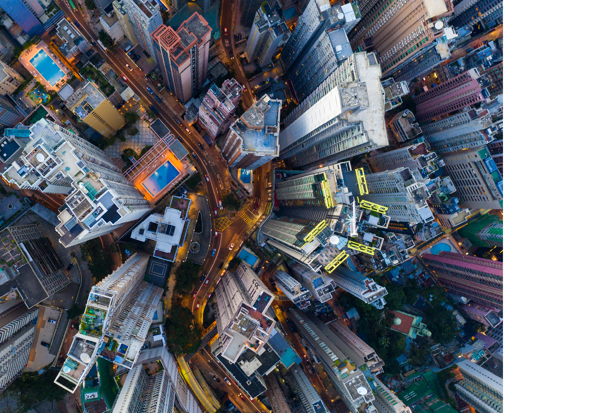 Hong Kong Aerial scene in night, with road and traffic